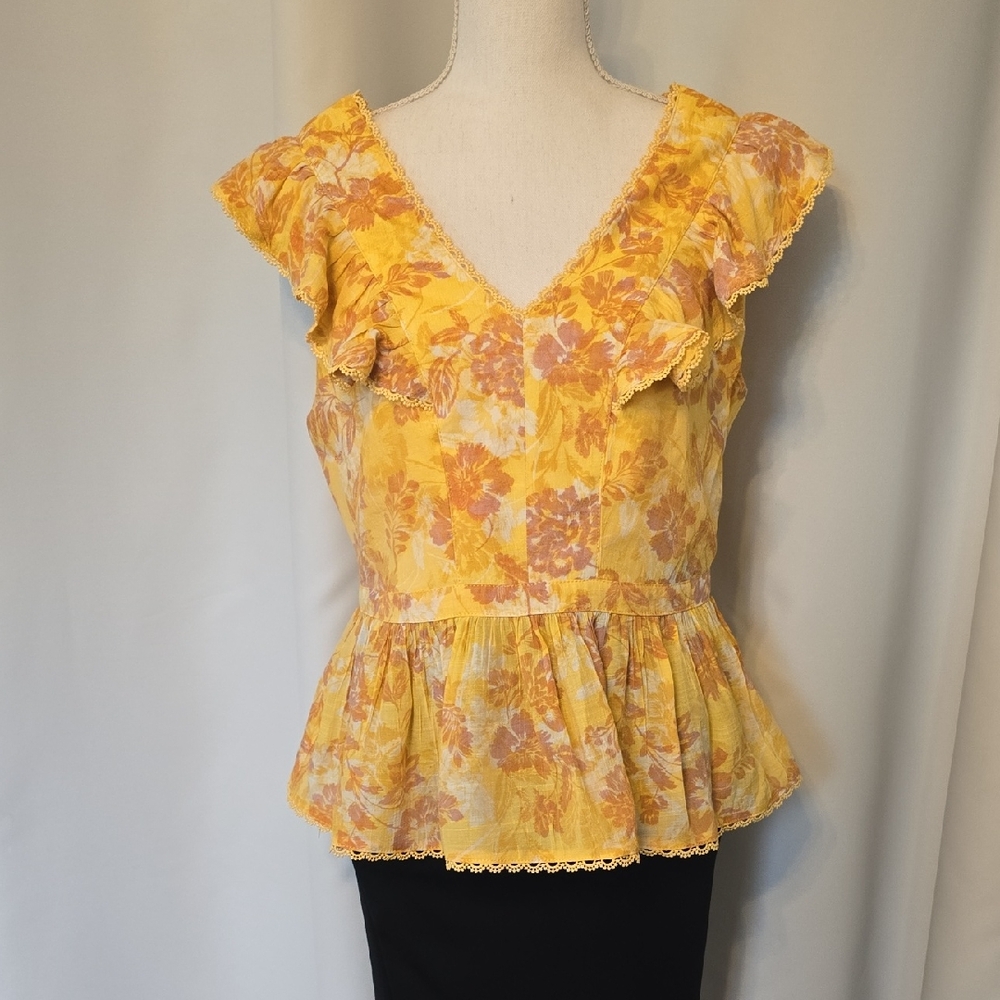 Nanette Lepore Yellow Floral Peplum Blouse